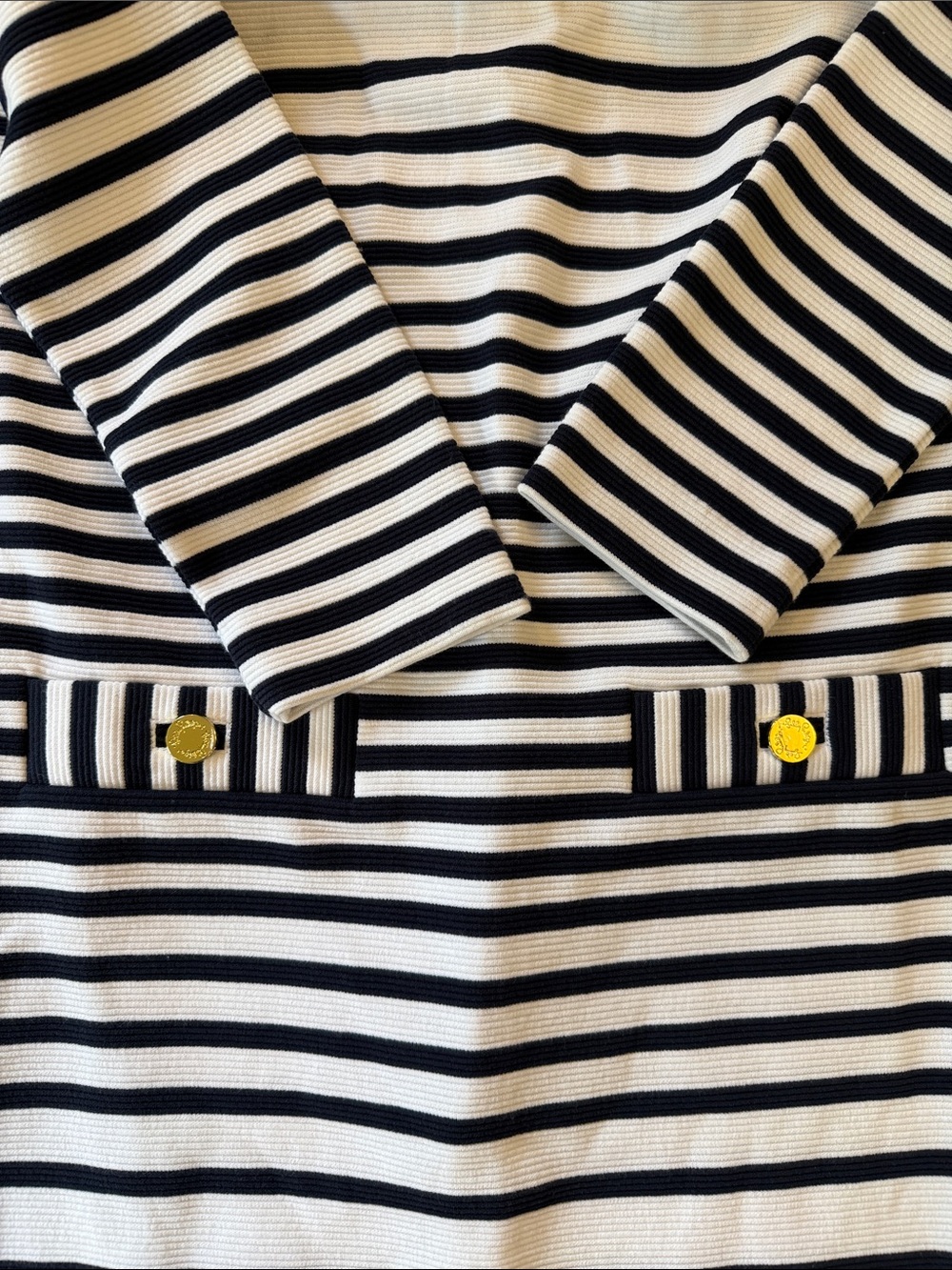 Lilly Pulitzer Charlene 3/4 Sleeve Knit Shift Dress Sz XS Navy Blue White Stripe - Picture 3 of 8
